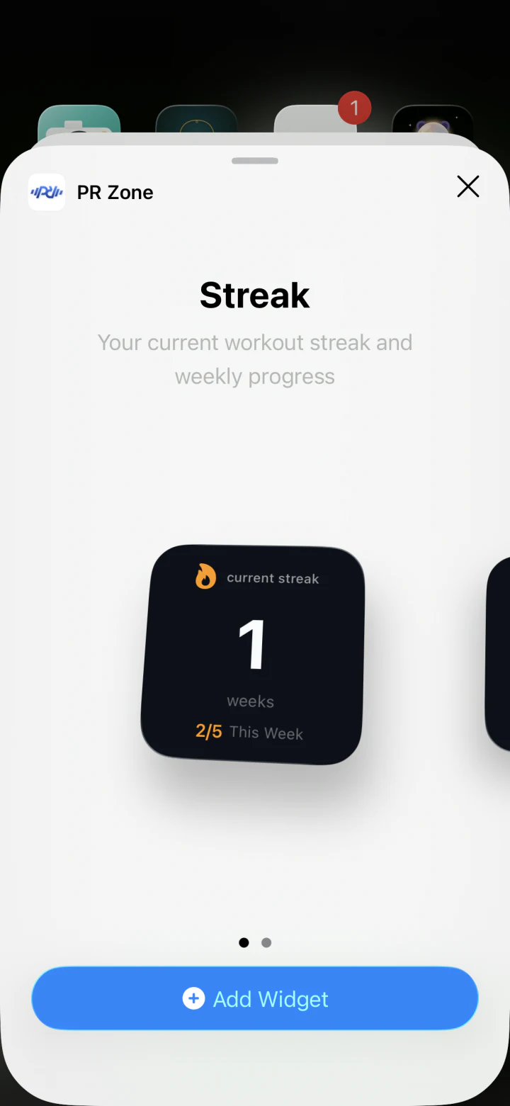 Small PRZone streak widget on an iPhone Home Screen