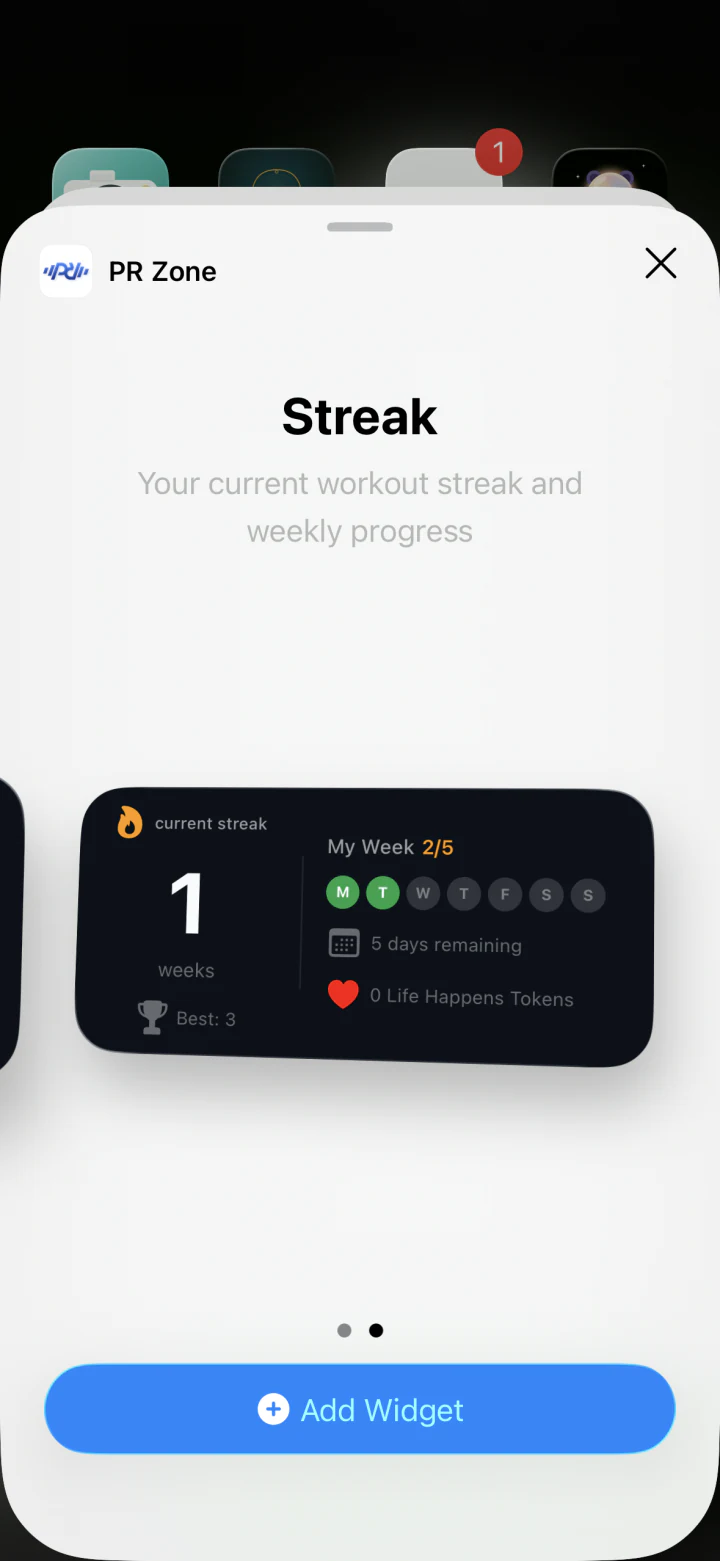Medium PRZone streak widget on an iPhone Home Screen